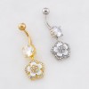 MULTI CZ STAR 5 PETALS FLOWER DANGLE BELLY BUTTON NAVEL RING 316L SURGICAL STEEL